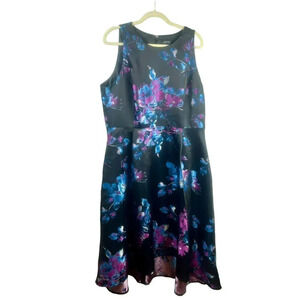 Tahari ASL Maxi Floral Dress Women Plus 18 Black Purple High Low Brocade‎ Event